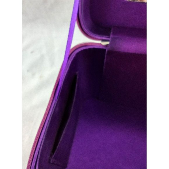 Purple Zipper Closure Makeup Cosmetics Beauty Product Travel Case Mirror Pockets - Picture 9 of 12